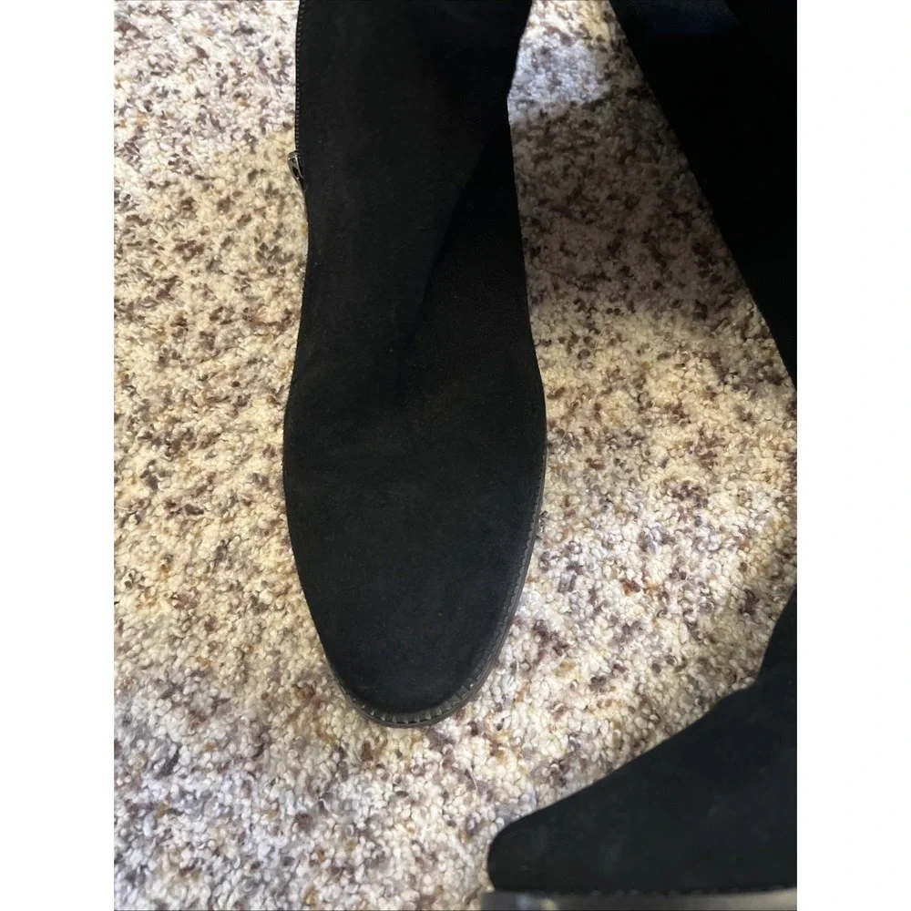 CATHERINE MALANDRINO Black Suede Pearl Heel Over Knee Boots Sz9 Great Condition